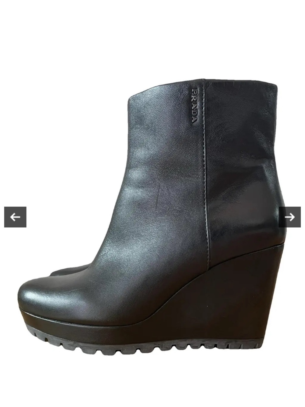 Prada Black Leather Wedge Booties